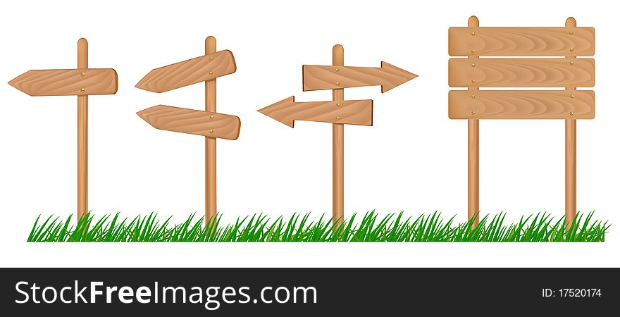 Set Of Wooden Sign With Grass .