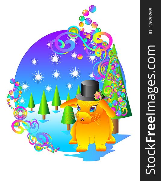 Gold rabbit in the cylinder. Vector illustration. Gold rabbit in the cylinder. Vector illustration.