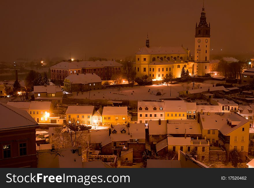 Litomerice during the winter nighttime, Czech Republic. Litomerice during the winter nighttime, Czech Republic.