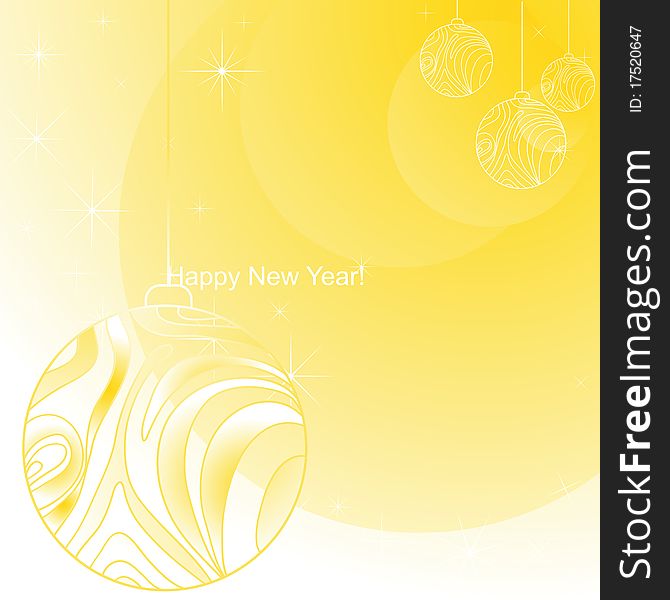 Abstract yellow Christmas background with balls and stars. Abstract yellow Christmas background with balls and stars