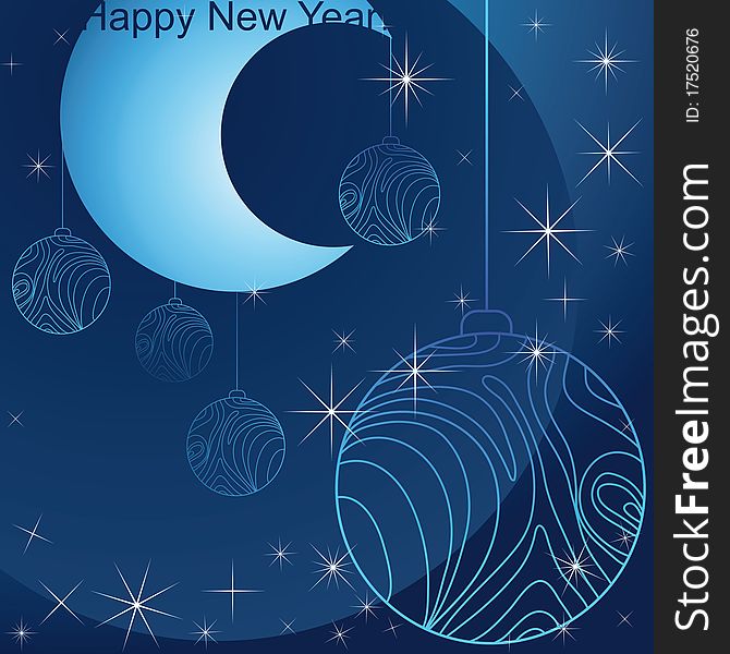 Abstract christmas blue background with balls, stars and moon