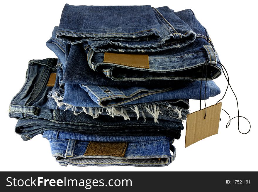 A Stack of old blue jeans pants. A Stack of old blue jeans pants