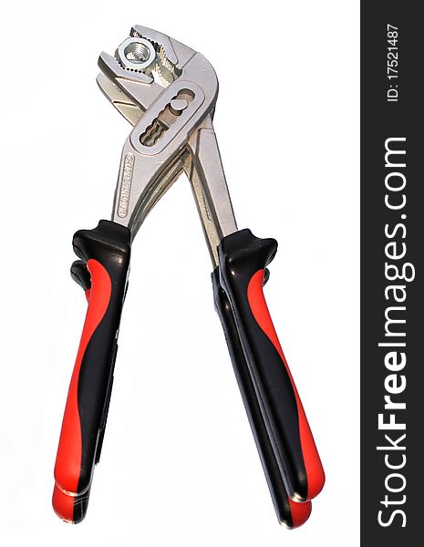 Adjustable Pliers with nut isolated on white. Adjustable Pliers with nut isolated on white