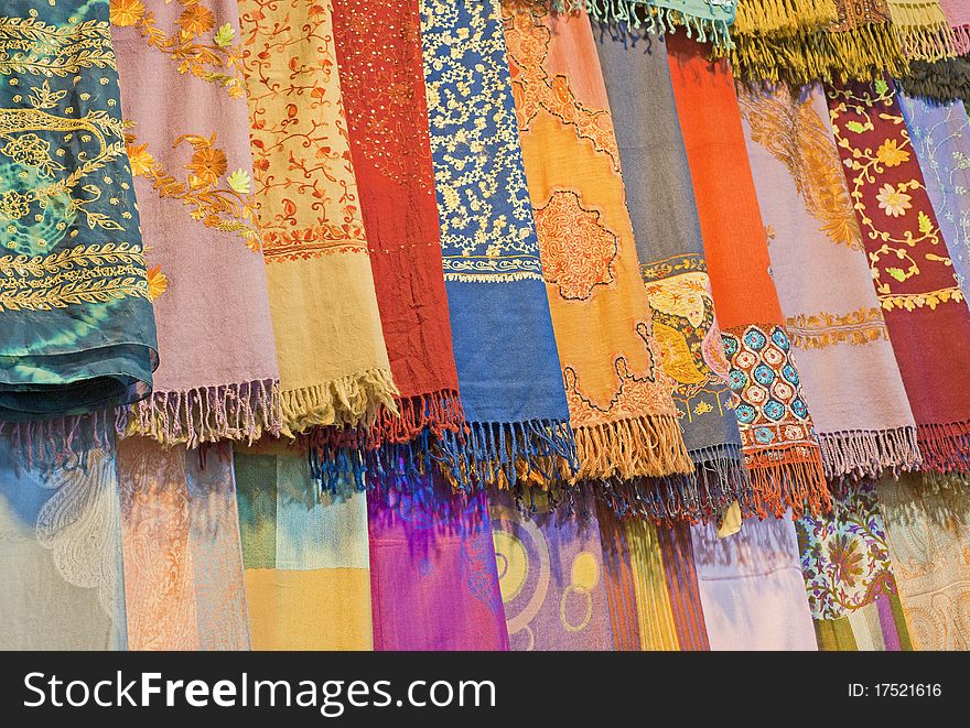 Fabrics at a market stall