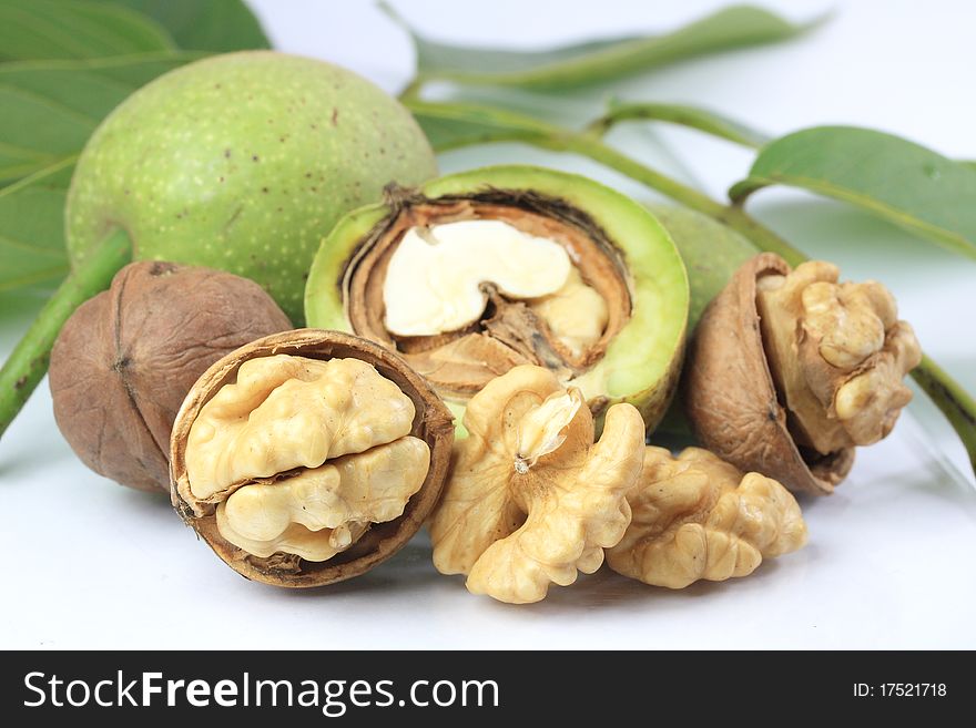 Walnuts composition, walnuts, walnut nuts and leaves