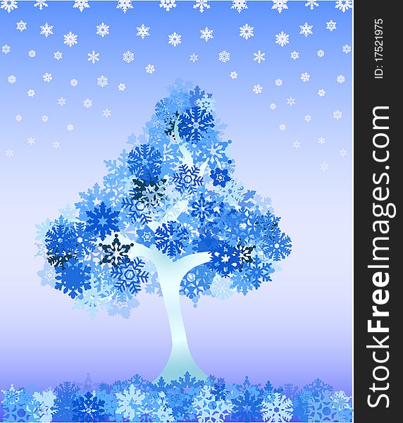 Winter tree from snowflakes