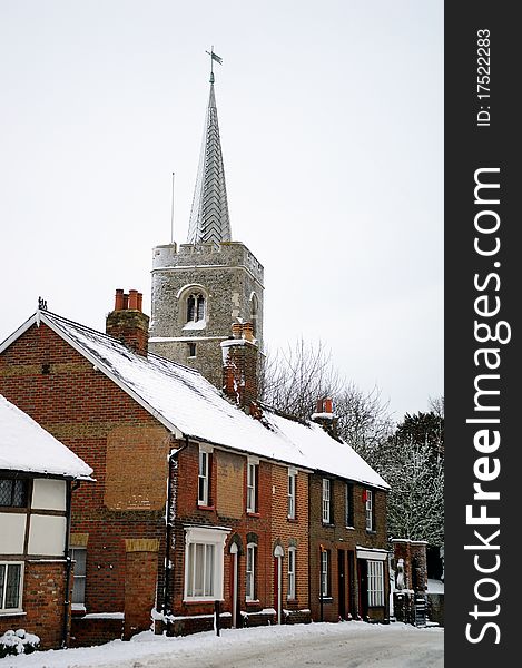 Kent english village snow covered