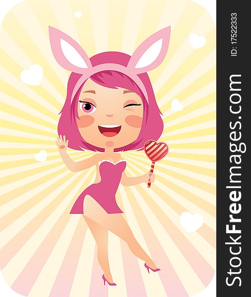 Dancing funny girl with rabbit ears. Dancing funny girl with rabbit ears.