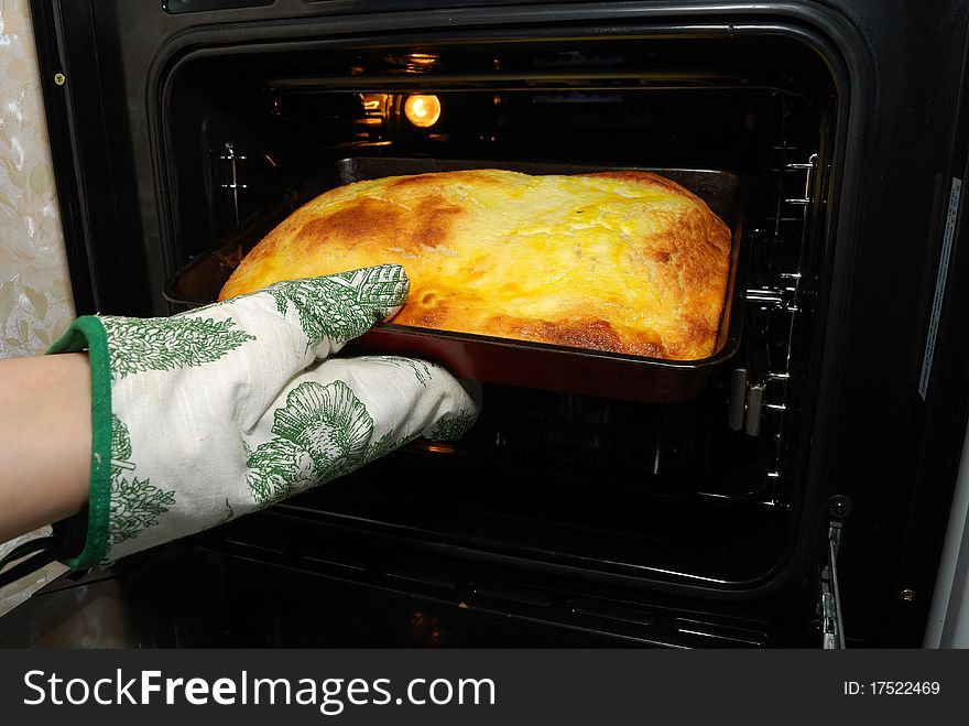 Ruddy pie get from an oven. Ruddy pie get from an oven