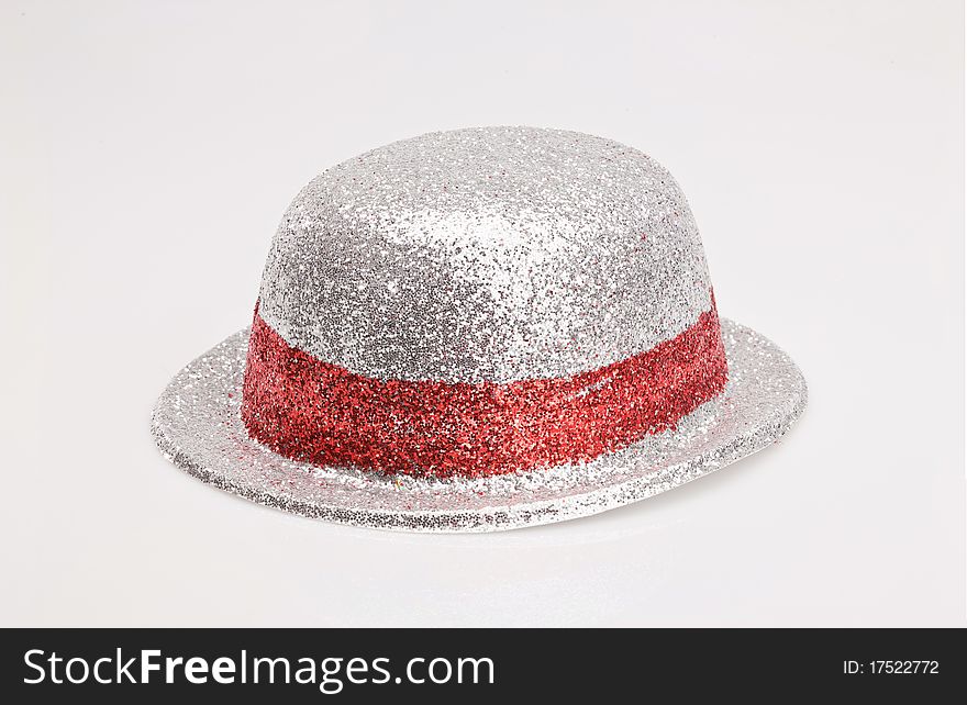 Holiday series: christmas silver decorated hat over white. Holiday series: christmas silver decorated hat over white