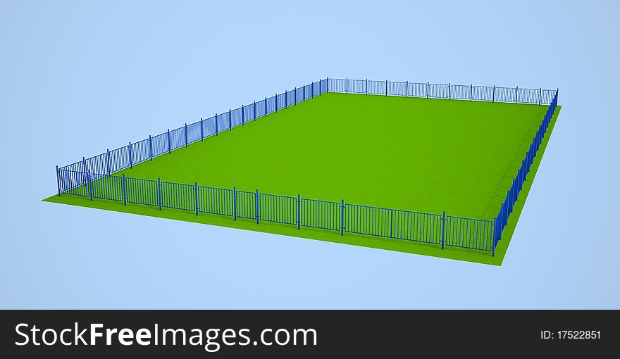 Empty ground surrounded with a dark blue fence