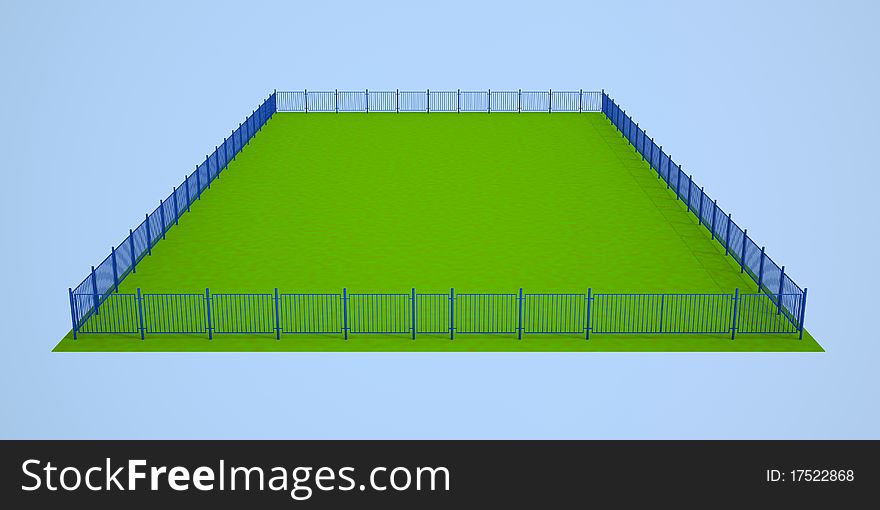 Empty ground surrounded with a dark blue fence