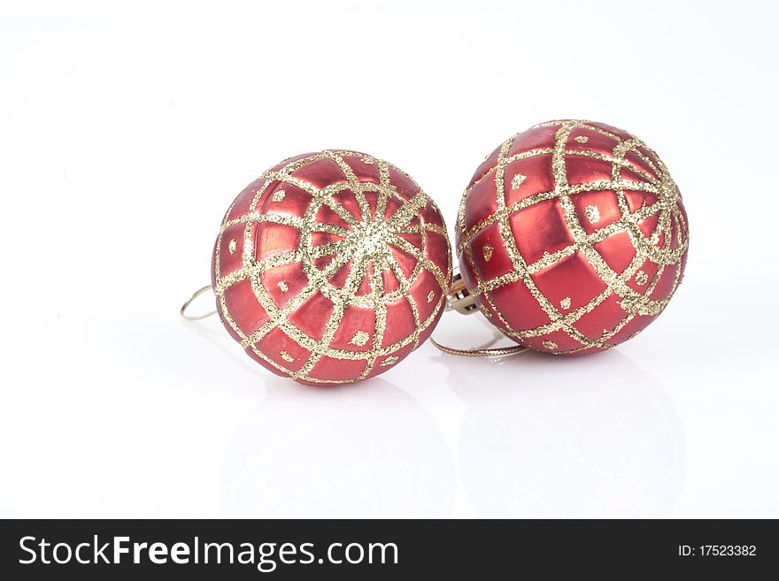 Red Christmas baubles isolated on white. Red Christmas baubles isolated on white