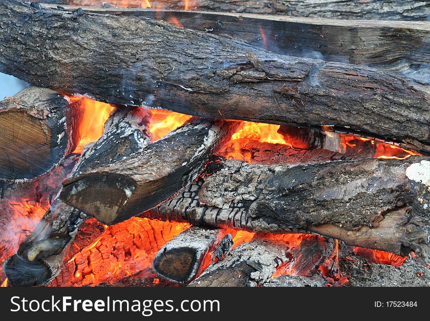 Wood fire in full flames