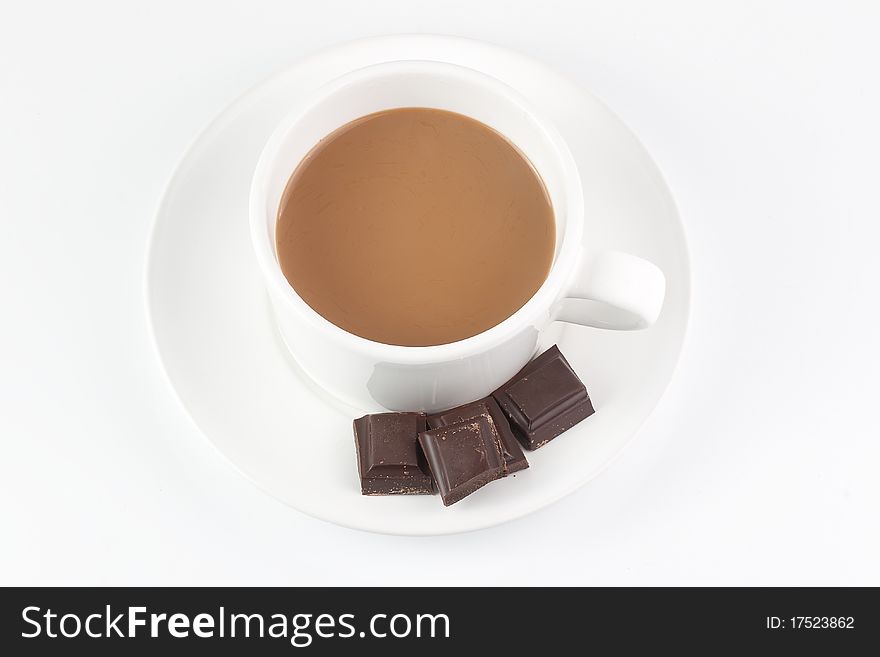 White coffee mug with chocolate bars