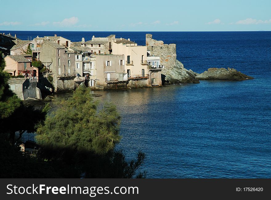 View of Erbalunga village on the Corsican coastline, France. View of Erbalunga village on the Corsican coastline, France