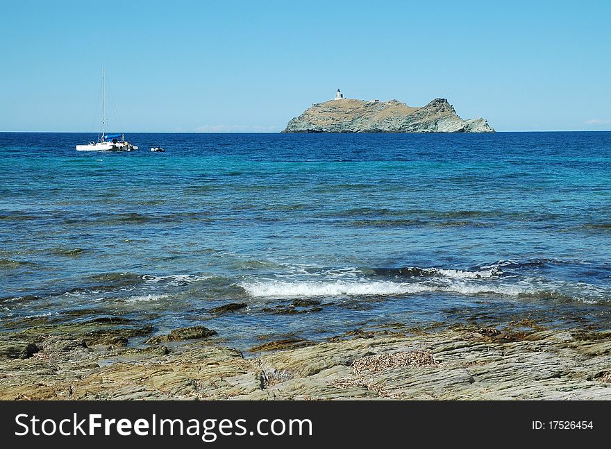 Beautiful sea view and Ile de Giraglia island, Cap Corse, Corsica. Beautiful sea view and Ile de Giraglia island, Cap Corse, Corsica