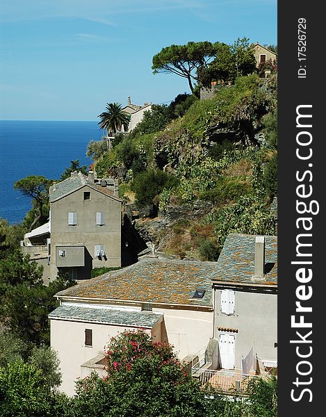Nonza village with sea view. Corsica, France