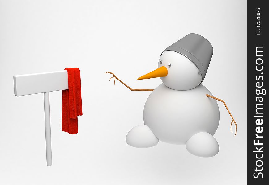 Snowman with plate and red scarf. Snowman with plate and red scarf