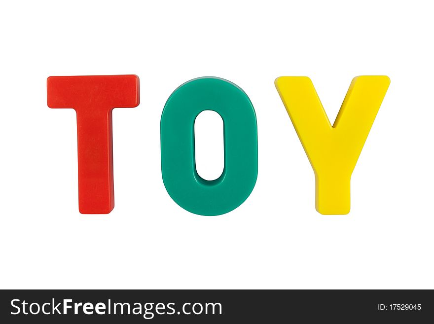 Colored word TOY. Isolated on white background with clipping path.
