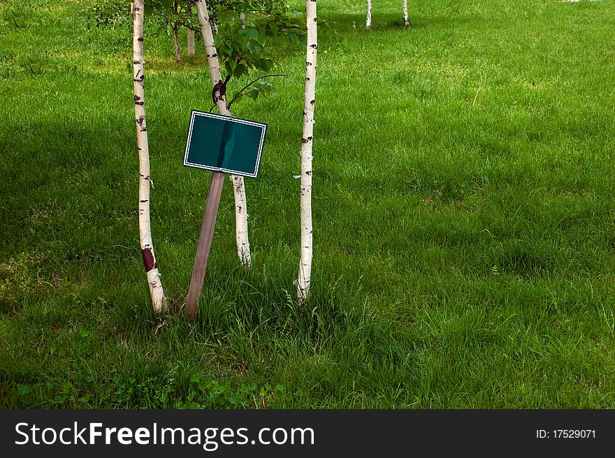 An empty sign on the lawn.