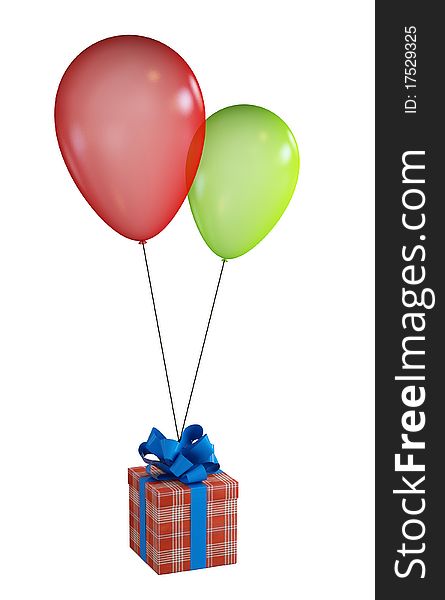 Gift, will draw a blue ribbon, flying in two balls isolated on a white background. Gift, will draw a blue ribbon, flying in two balls isolated on a white background