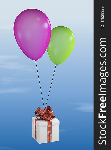 Gift, will draw a red ribbon in the sky on two balloons. Gift, will draw a red ribbon in the sky on two balloons