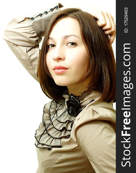 Portrait of young beautiful girl on white background. Portrait of young beautiful girl on white background