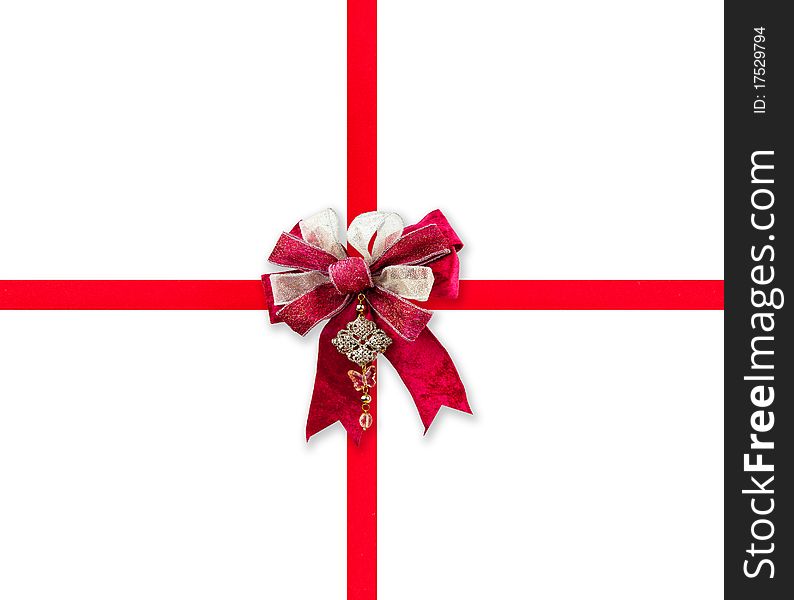 Red ribbon and gift bow with space for your text. Red ribbon and gift bow with space for your text