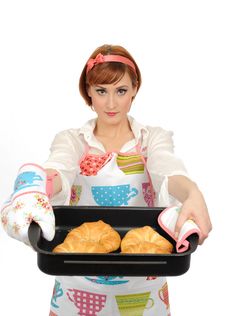 Beautiful Cooking Woman With Croissant Bread Royalty Free Stock Photo Beautiful Cooking Woman With Croissant Bread Royalty Free Stock Photo