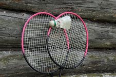 Badminton Rackets And Ball Royalty Free Stock Photography