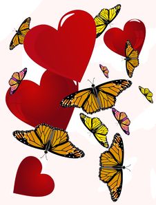 Butterflies Floating Around Hearts Stock Image