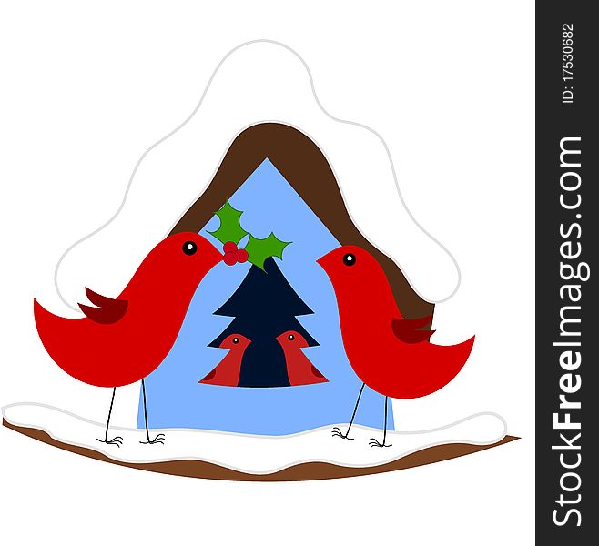 Christmas in red bird family. Vector illustration. Christmas in red bird family. Vector illustration