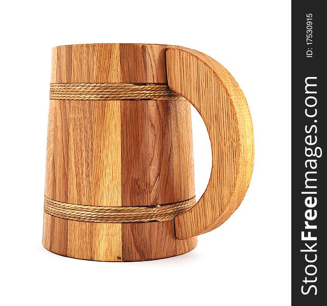 Wooden beer mug on a white background