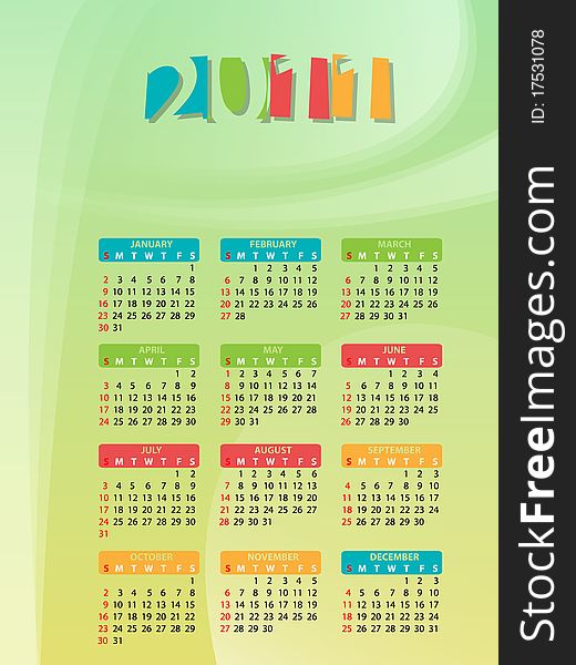 Colorful calendar design for year 2011. Colorful calendar design for year 2011