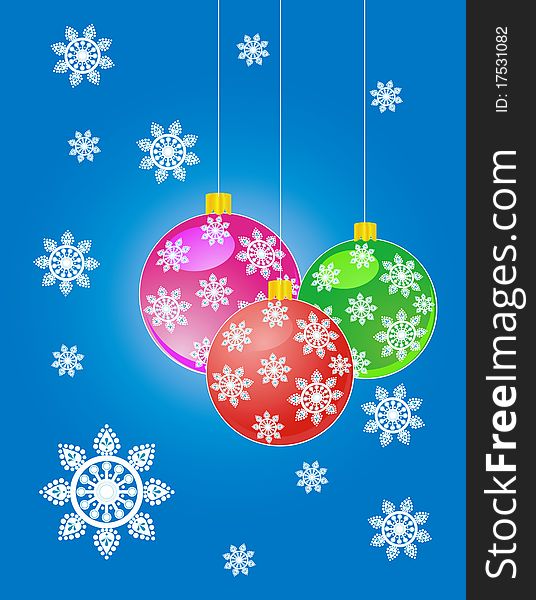 Dark blue background with three colorful ballons and white snowflakes. Dark blue background with three colorful ballons and white snowflakes