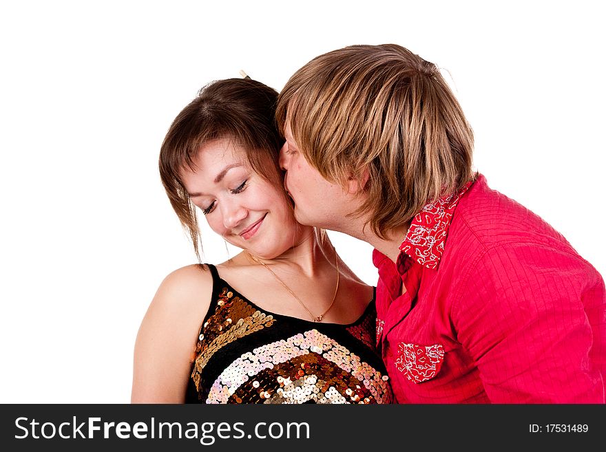 Young woman and young man isolated on white