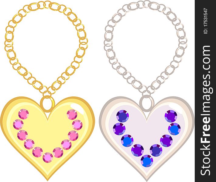 Heart of semiprecious stones set in gold and silver