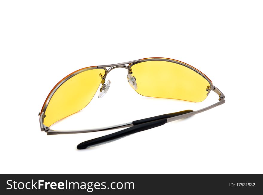 Sunglasses yellow on a white background