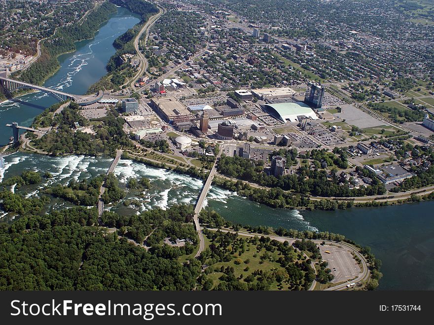 The rapids of the Niagara River as seen from a thousand feet high. The rapids of the Niagara River as seen from a thousand feet high