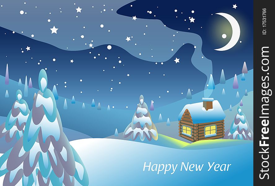 Landscape with house in winter. Vector illustration. Landscape with house in winter. Vector illustration