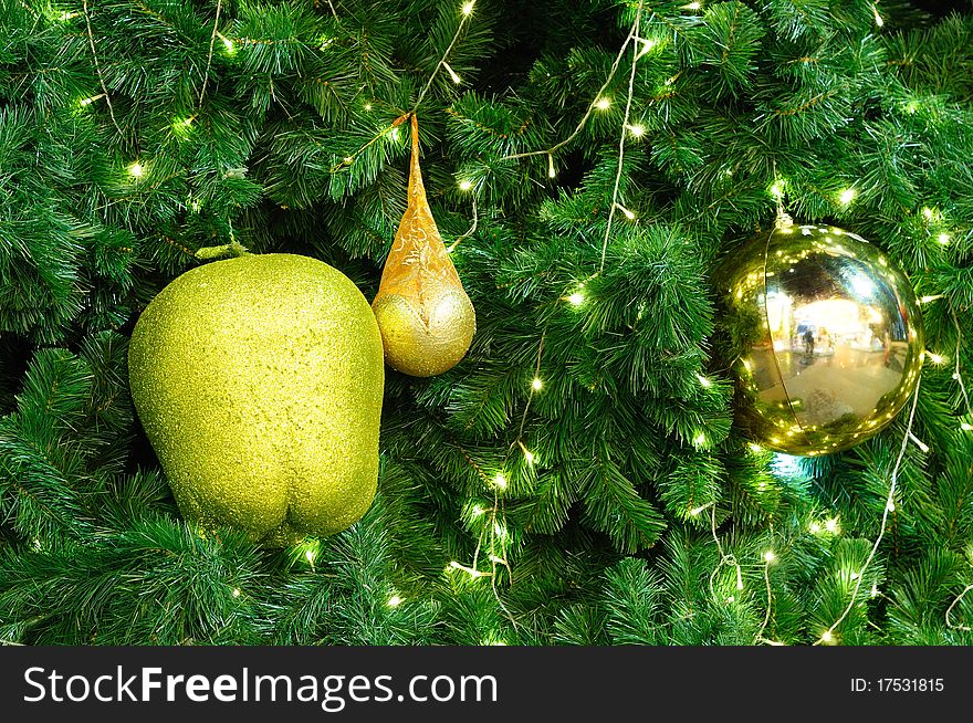 Decorate a outdoor Christmas tree with star and Christmas lights , Merry Christmas