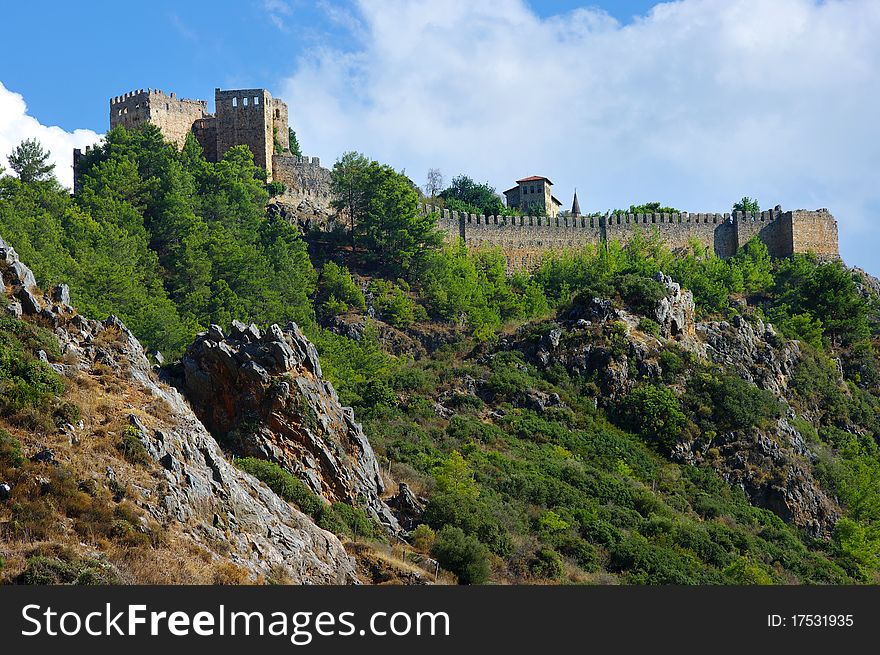 Turkish castle on the mountain in Alanya