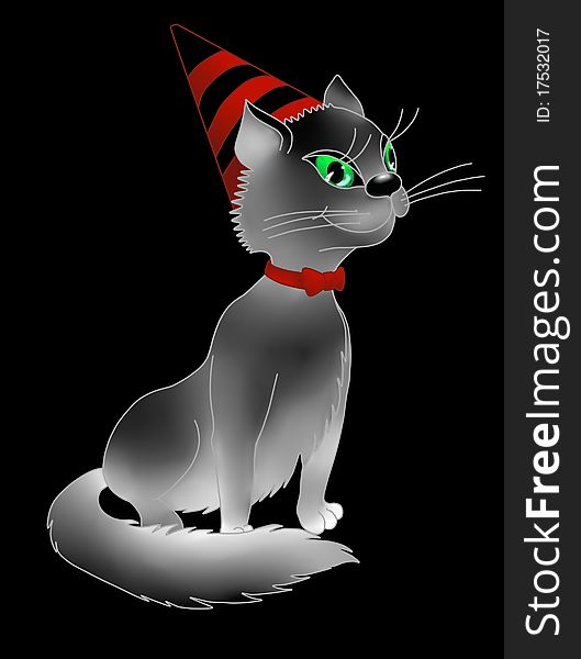 White cat with red hat and bow