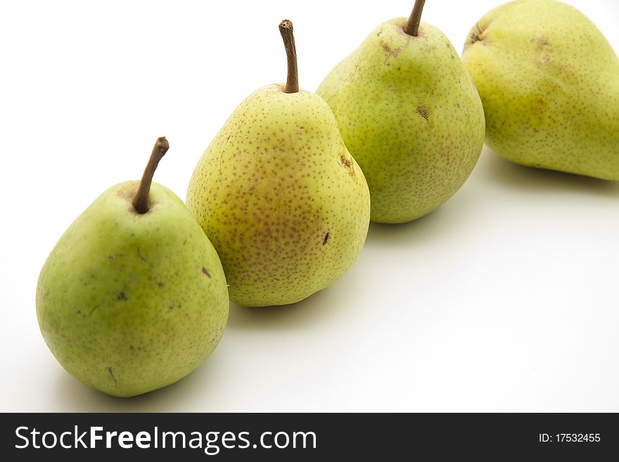 Refine pears with stem onto white background
