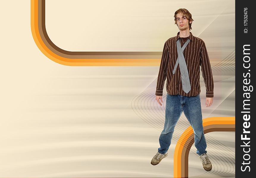 Young Caucasian teenage male wears vintage brown shirt over a reto background. Young Caucasian teenage male wears vintage brown shirt over a reto background