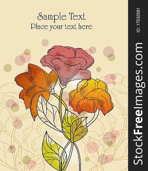Vector picture with red and orange flowers