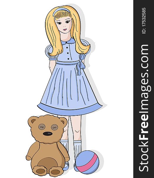 Vector picture with girl with toys. Vector picture with girl with toys