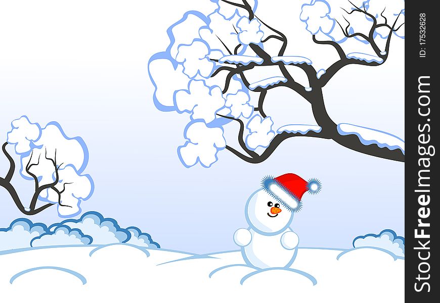 The lovely comical snowman. Winter day. Christmas eve. A background. The lovely comical snowman. Winter day. Christmas eve. A background.