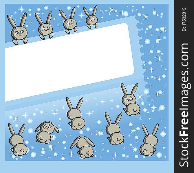 The New year's frame. The Figures a hares around (the symbol of year on Chinese calendar). The Snowflakes. The New year's frame. The Figures a hares around (the symbol of year on Chinese calendar). The Snowflakes.